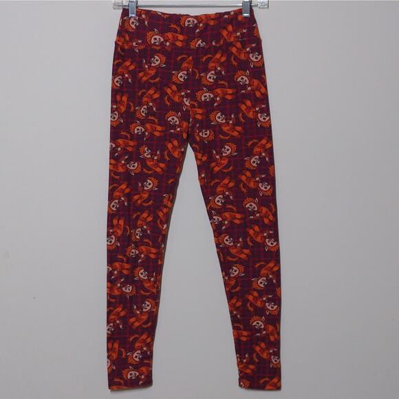 LulaRoe Burgundy Orange Wild Things Plaid Leggings Novelty One Size - Picture 4 of 8